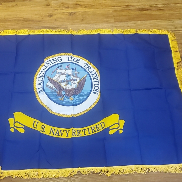 Navy Retired Flag with Gold Fringe US Navy - Picture 5 of 9